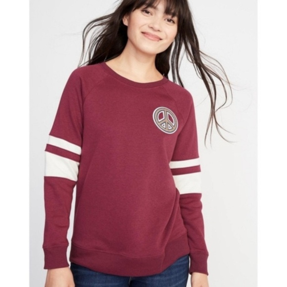 Old Navy Women’s Burgundy Peace Sign Sweatshirt Size Small - Picture 7 of 7